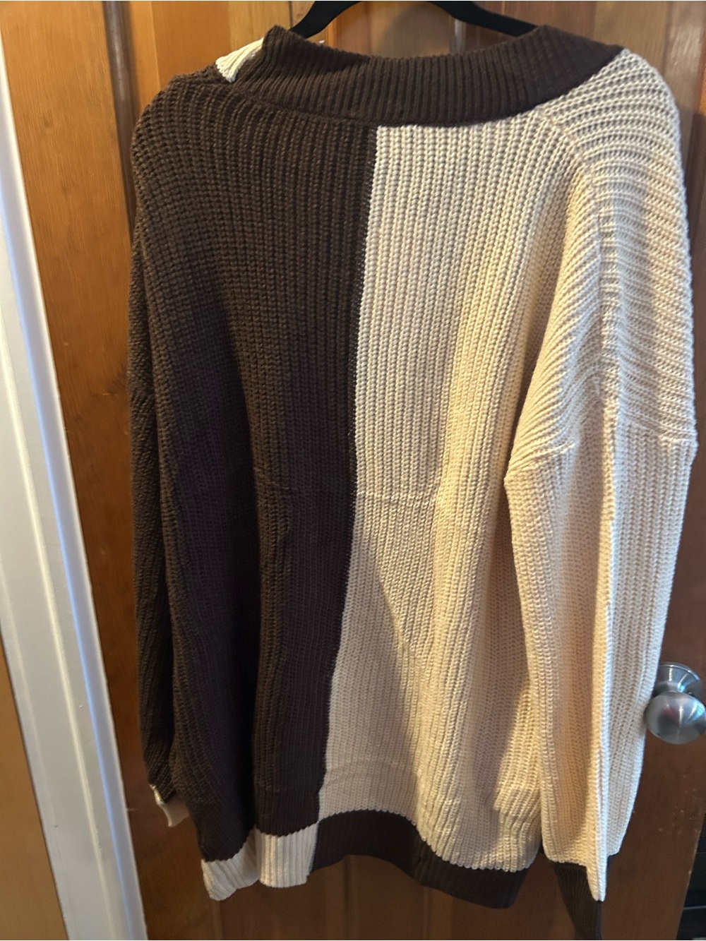 Women's Colorblock Open-Front Cardigan Sweater - Brown & Cream - Picture 3 of 3